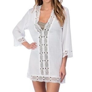 La Blanca White Crochet Trim Swim Cover-Up